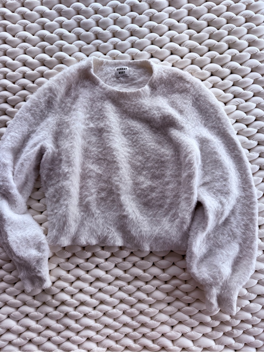 Sunday Best Plush White Fuzzy Crewneck Sweater